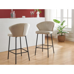 Lot de 2 tabourets - Velours et Métal - Beige -