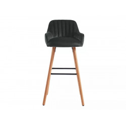 Tabouret de bar en velours et pieds bois de hêtre - Noir -