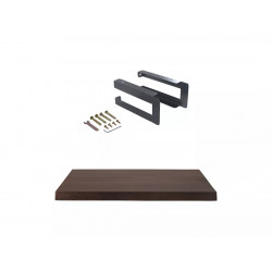 Plan suspendu en teck foncé avec équerres de fixation noires - 80 x 50 cm -