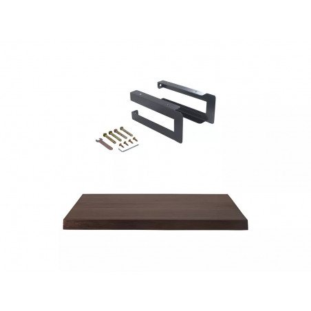 Plan suspendu en teck foncé avec équerres de fixation noires - 80 x 50 cm -