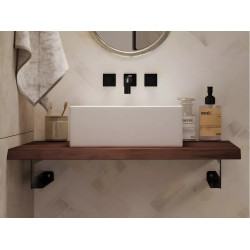 Plan suspendu en teck foncé avec équerres de fixation noires - 80 x 50 cm -