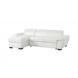 Canapé d'angle gauche convertible en cuir blanc
