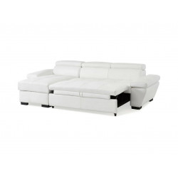 Canapé d'angle gauche convertible en cuir blanc