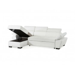 Canapé d'angle gauche convertible en cuir blanc
