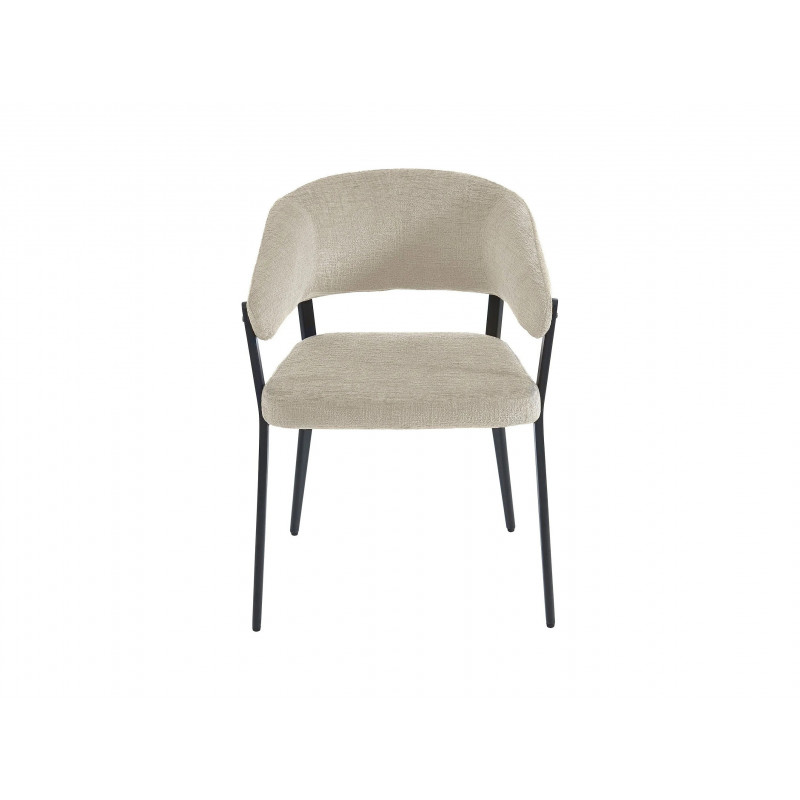 Lot de 4 chaises avec accoudoirs en tissu et métal noir - Beige -