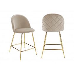 Lot de 4 tabourets de bar en velours et acier inoxydable doré Beige