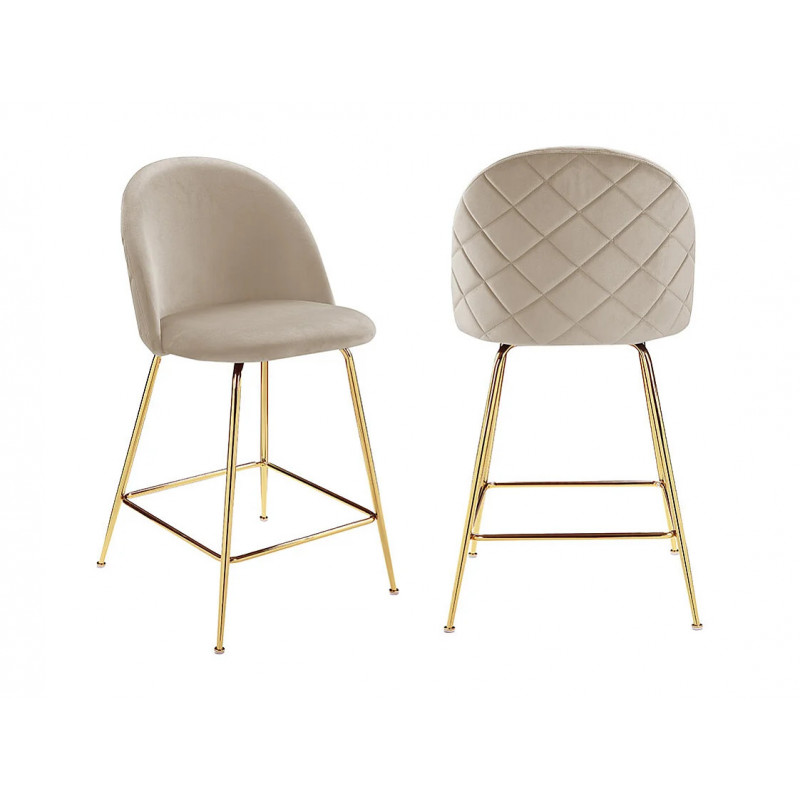 Lot de 4 tabourets de bar en velours et acier inoxydable doré Beige