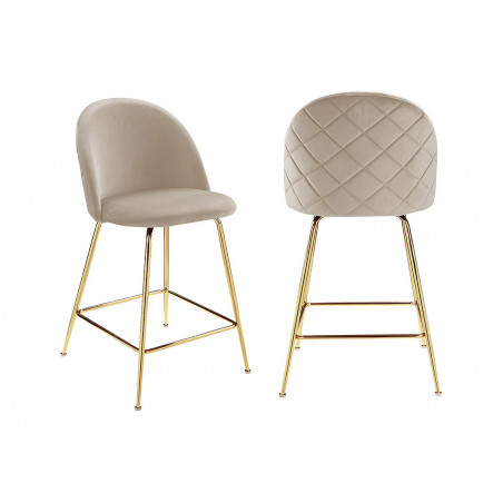 Lot de 4 tabourets de bar en velours et acier inoxydable doré Beige
