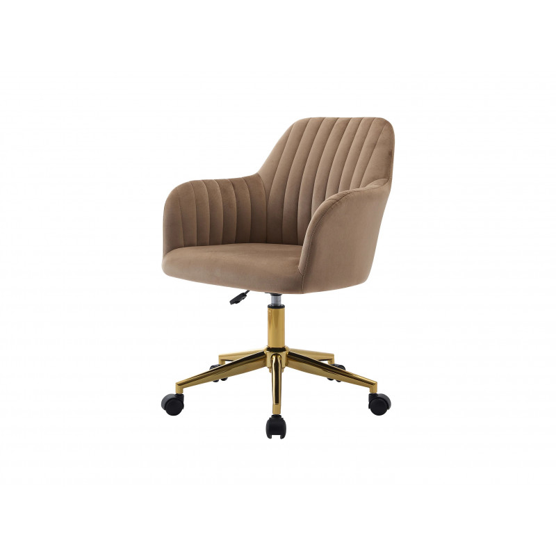Chaise de bureau - Velours - Beige et doré - Hauteur réglable