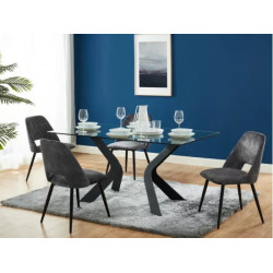 Lot de 4 chaises  - Tissu effet velours et métal - Gris