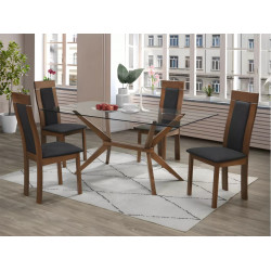 Lot de 2 chaises- Hêtre et tissu - Coloris : Noyer et anthracite